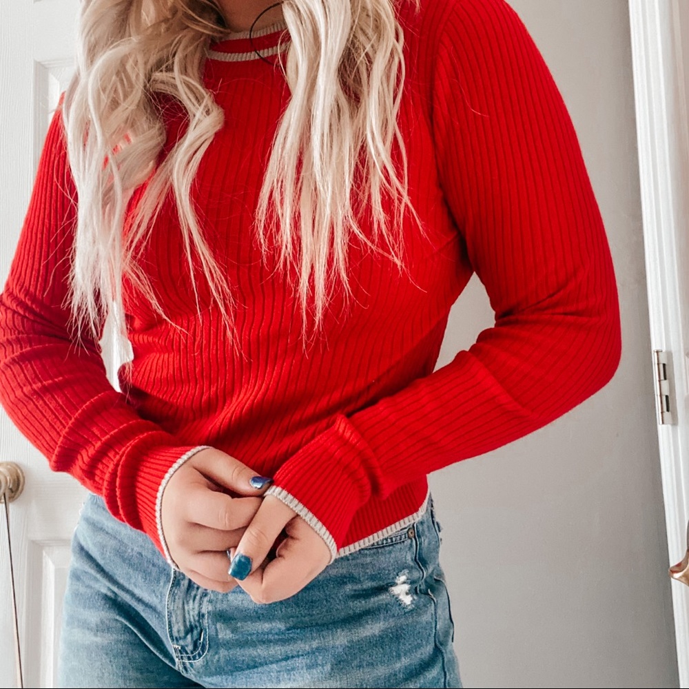 Red MockNeck Knit Sweater